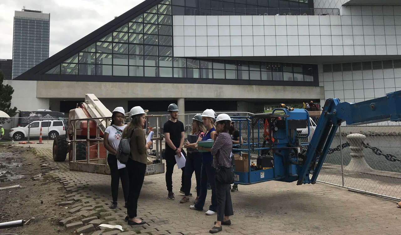 Students outside the Rock and Roll Hall of Fame in Cleveland