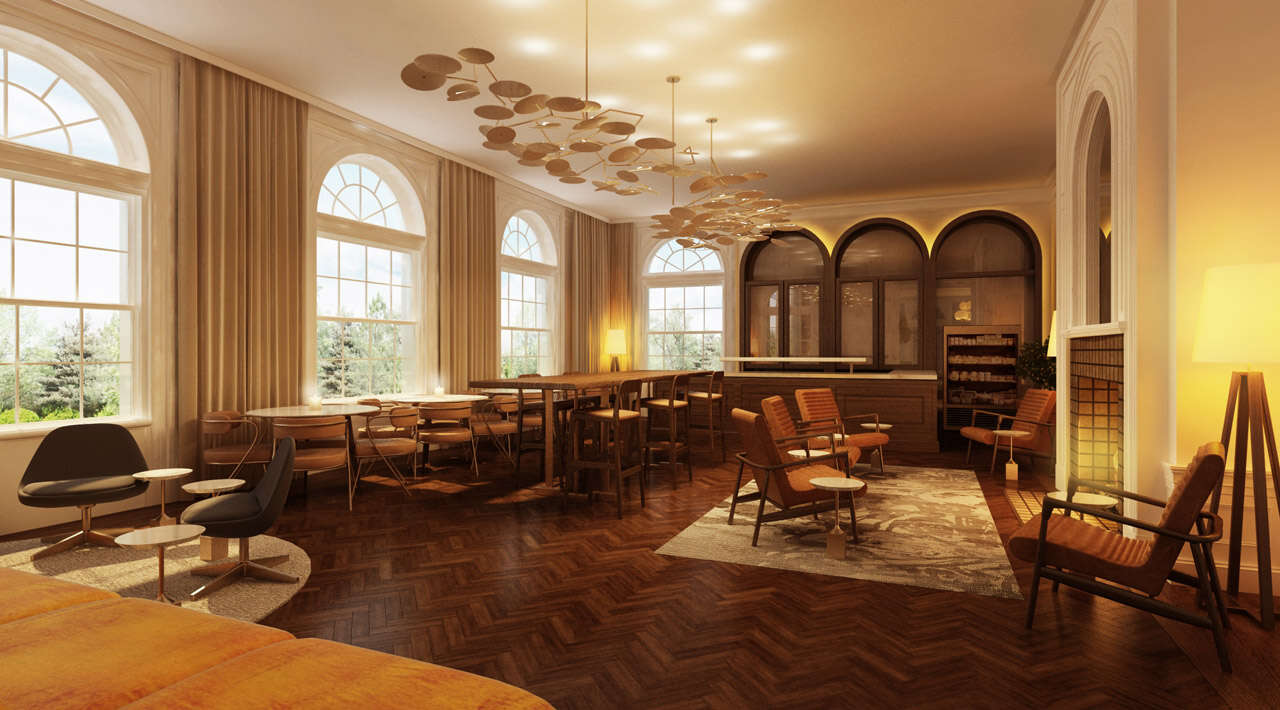Rendering of the cafe at the Martin House boutique hotel