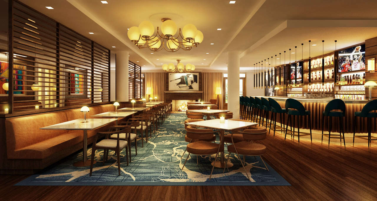 Rendering of the bar at the Martin House boutique hotel