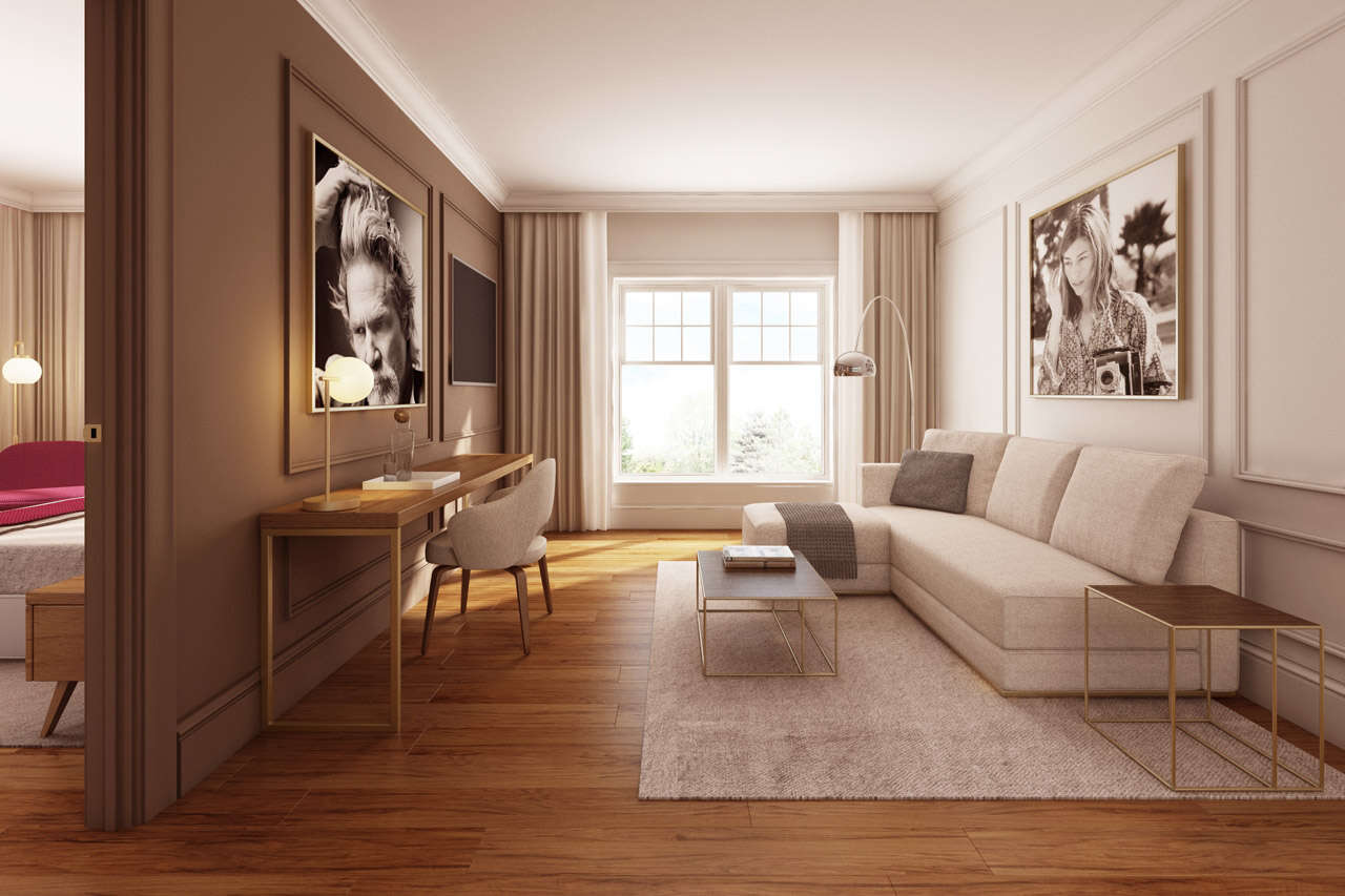 Rendering of the second room of a suite at the Martin House