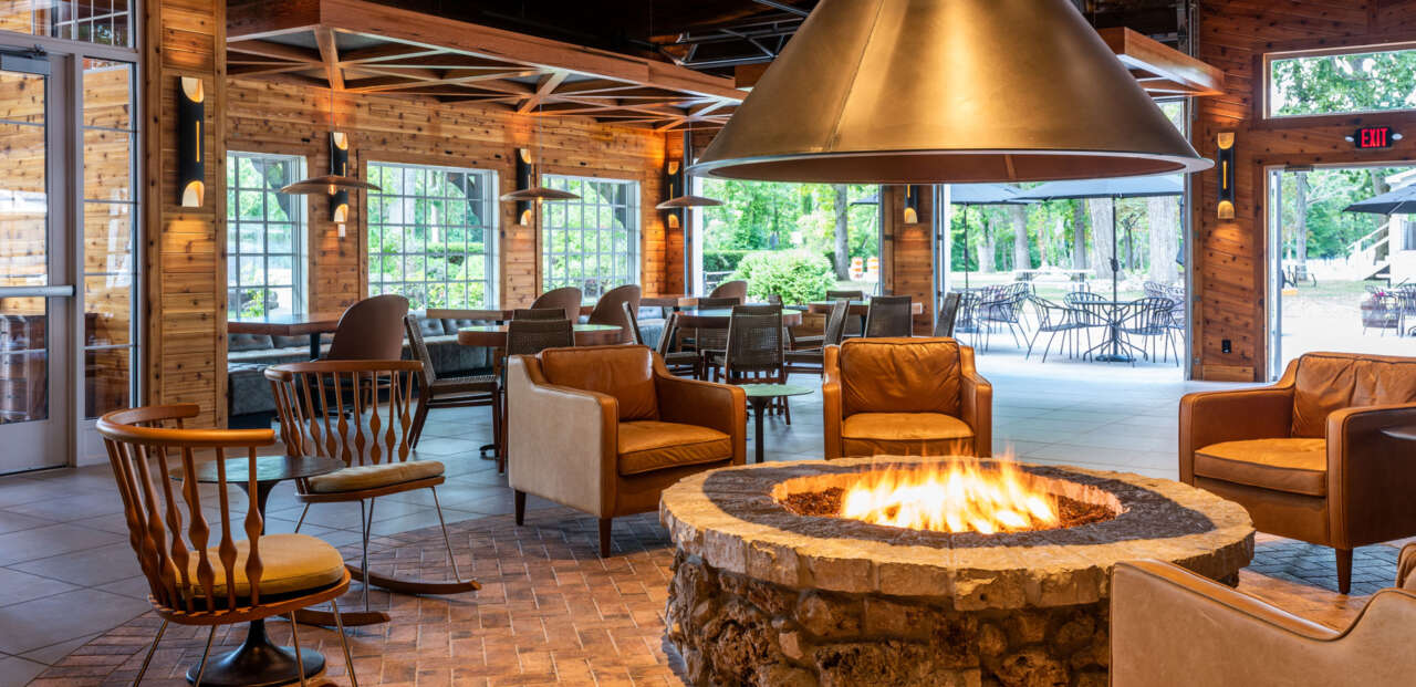 Indoor fire pit at Gideon Owen Wine Company